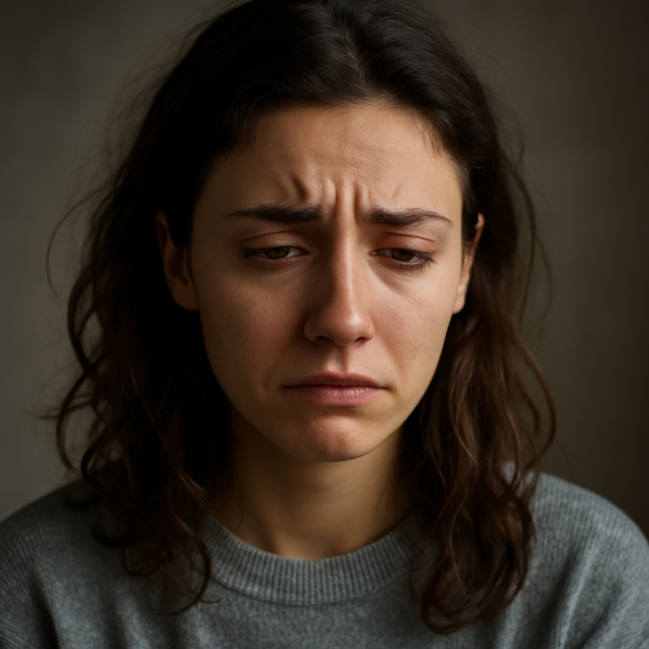 Anxious young woman showing trauma bond after a narcissistic relationship.