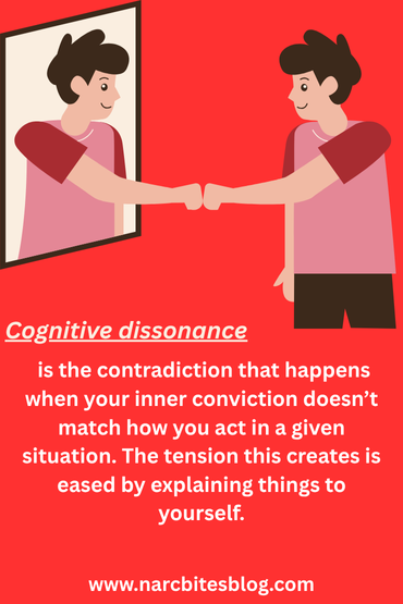 Cognitive dissonance is the contradiction that happens when your inner conviction doesn’t match how you act in a given situation.