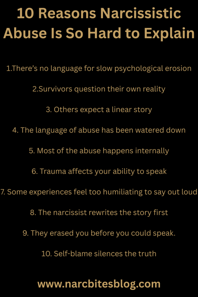 10-point list explaining why narcissistic abuse is hard to describe