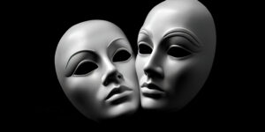 Two masks. In the beginning of the relationship, the narcissist mirrors the other person.