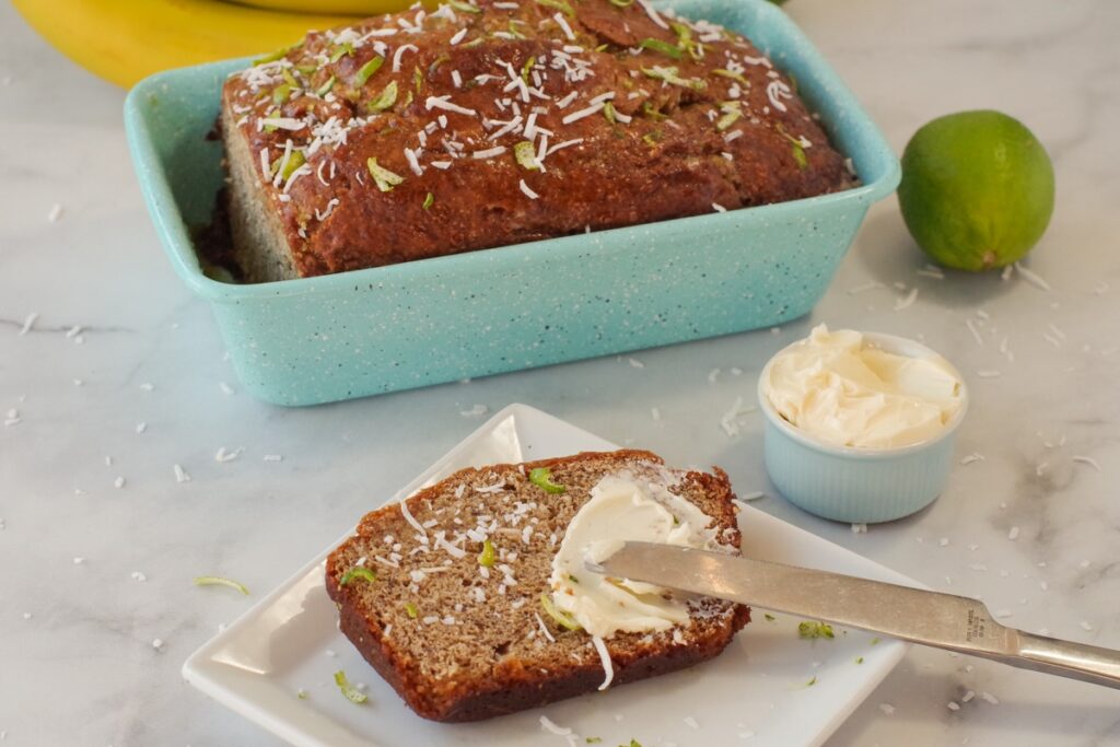 Healthy Tropical Banana Bread (with Lime Glaze)