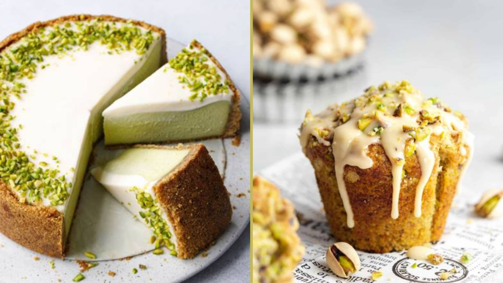 Pistachio butter cheesecake and muffin