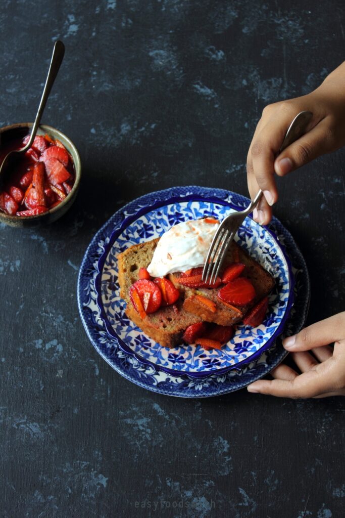 Banana Bread with Strawberry Compote