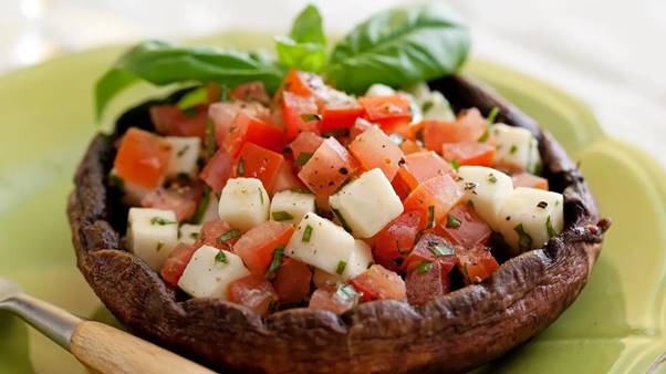 Grilled Portobello Mushrooms with Tomatoes and Fresh Mozzarella