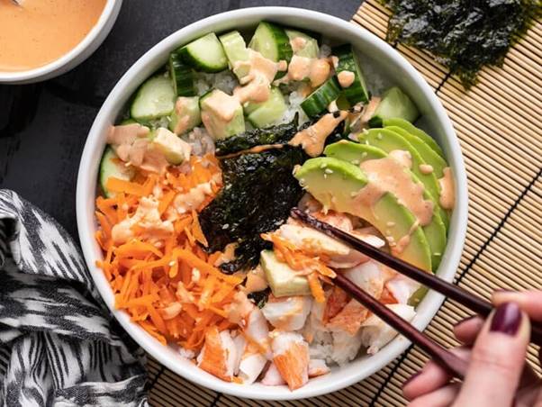 Homemade Sushi Bowls with DIY Sriracha Mayo