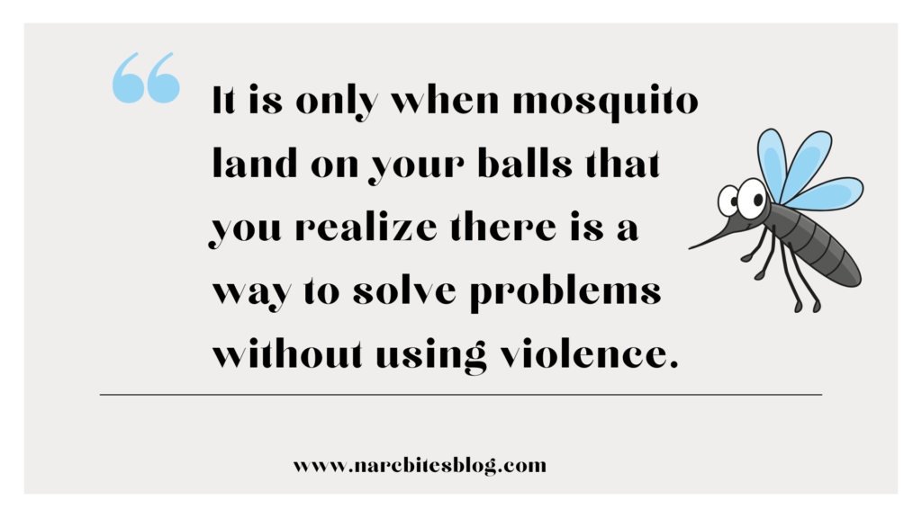 It is only when mosquito land on your balls that you realize there is a way to solve problems without using violence. quote